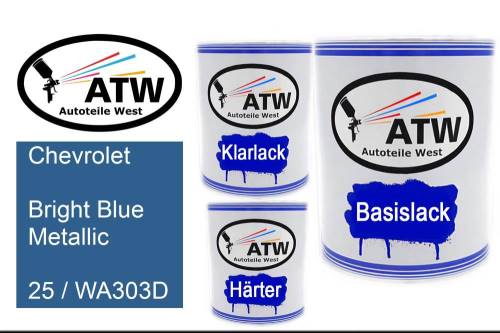 Chevrolet, Bright Blue Metallic, 25 / WA303D: 1L Lackdose + 1L Klarlack + 500ml Härter - Set, von ATW Autoteile West.